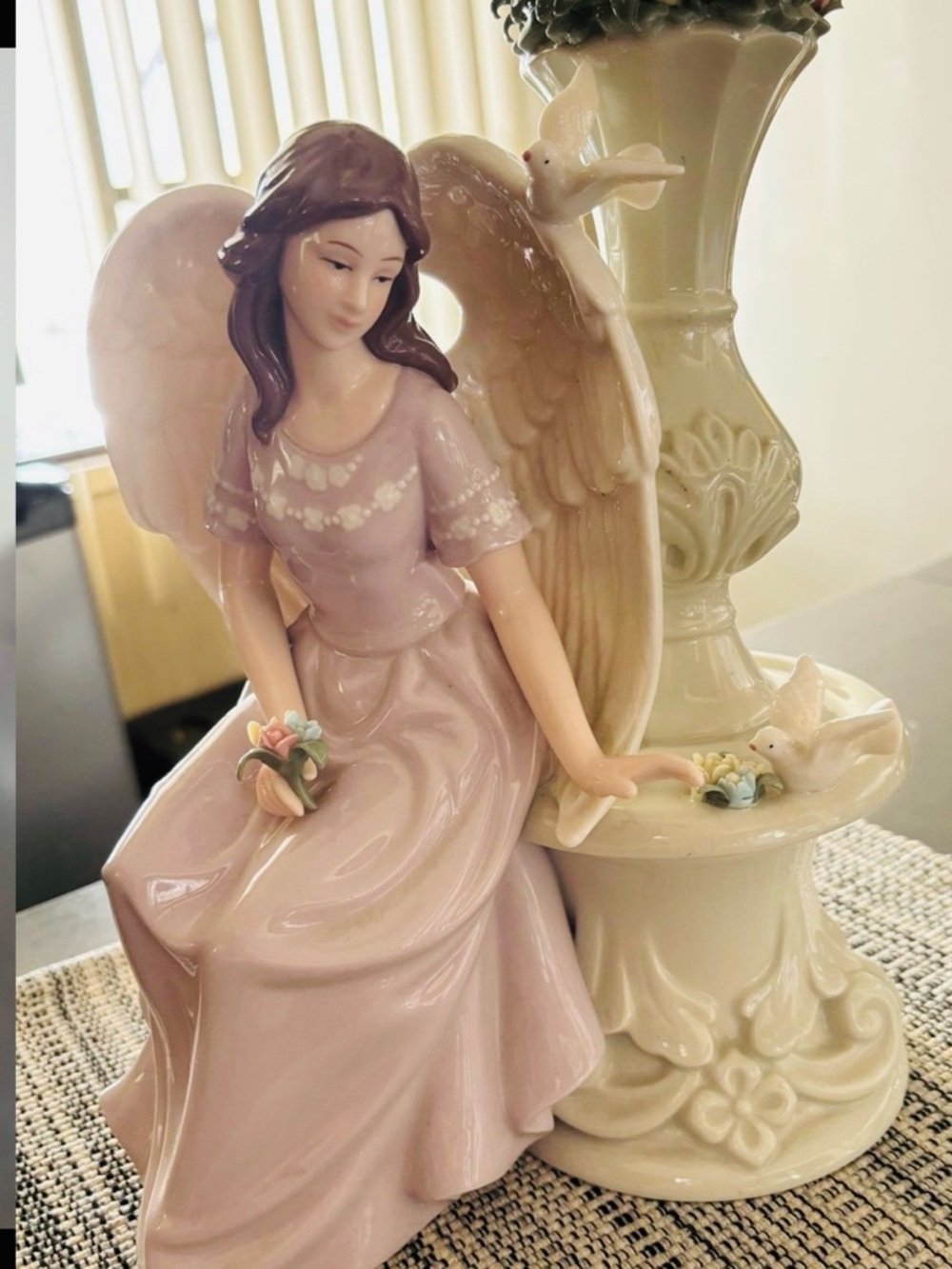 Source Unknown Pink and Cream Porcelain Angel Figurine